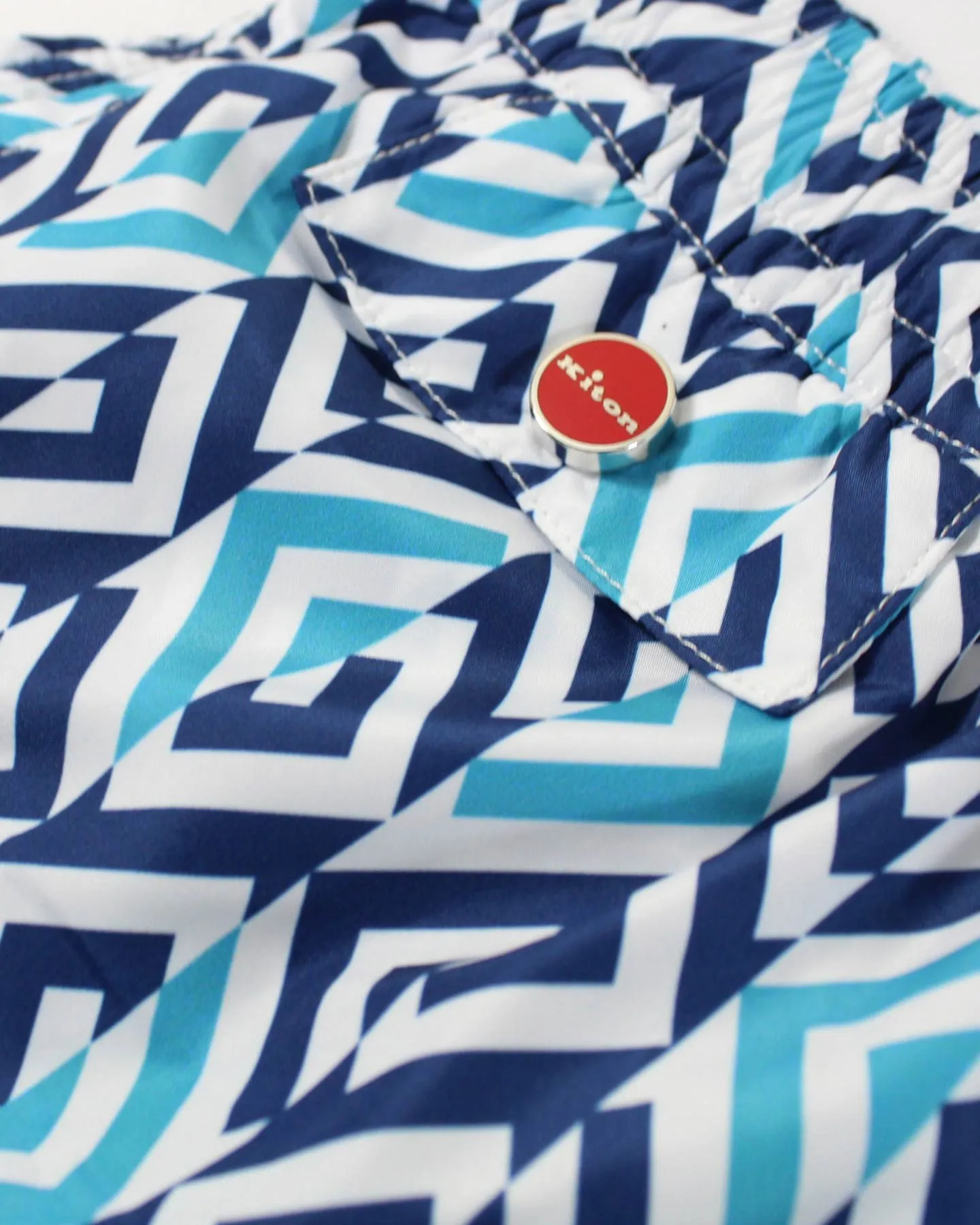 Kiton Swim Shorts XL White Aqua Dark Blue Geometric - Men Swimwear