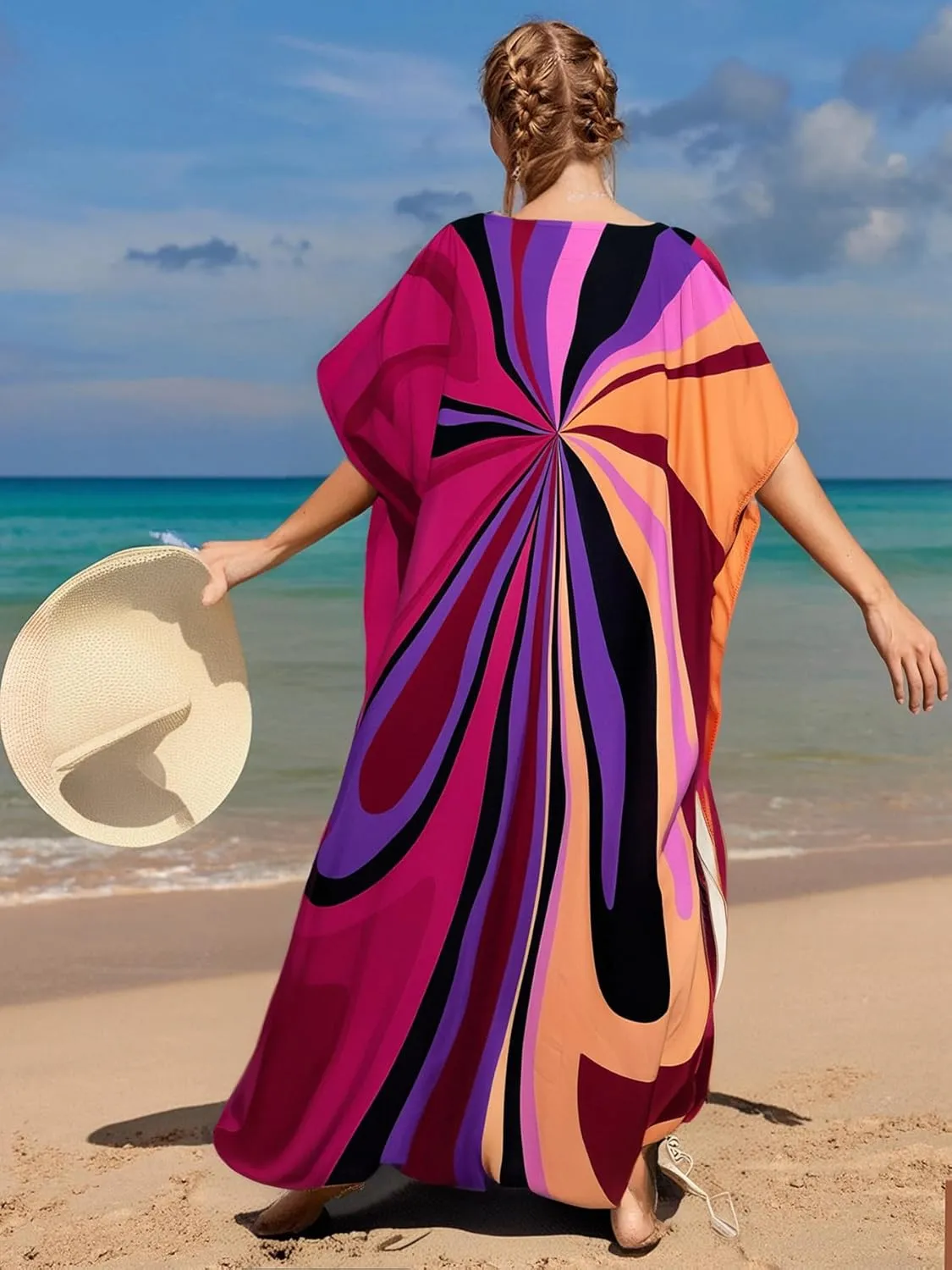 LOUSEA women's swimsuit cover up Batwing sleeve green beach long dress loose caftans for women bathing suit cover up dress