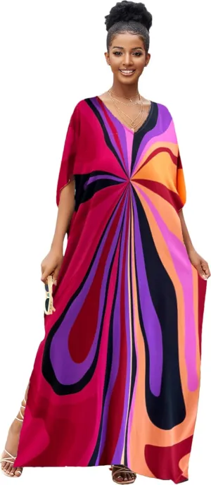 LOUSEA women's swimsuit cover up Batwing sleeve green beach long dress loose caftans for women bathing suit cover up dress
