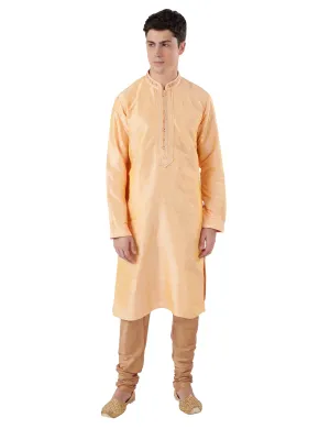 Men Peach Polyester Blend Kurta