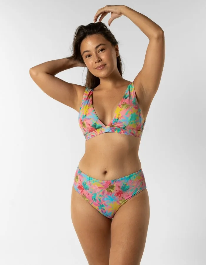 Mid Waist Pink Palm Womens Bikini Bottoms