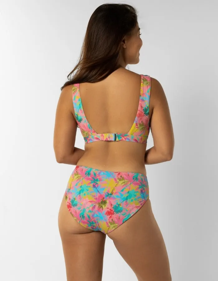Mid Waist Pink Palm Womens Bikini Bottoms