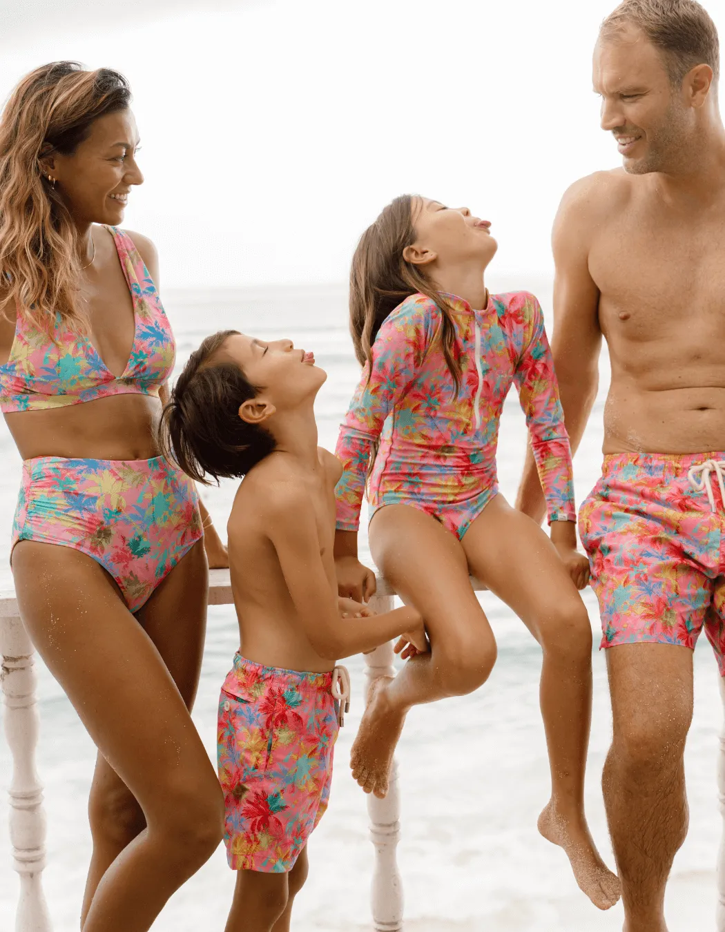 Mid Waist Pink Palm Womens Bikini Bottoms