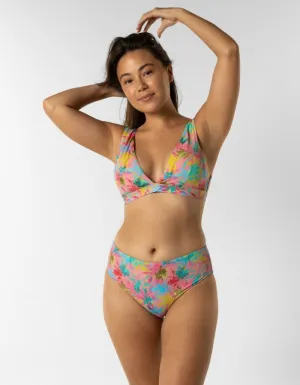 Mid Waist Pink Palm Womens Bikini Bottoms