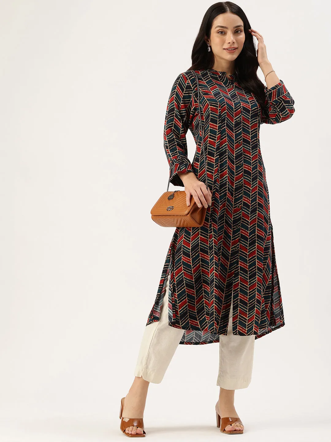 Multi Geometric Printed A Line Kurta