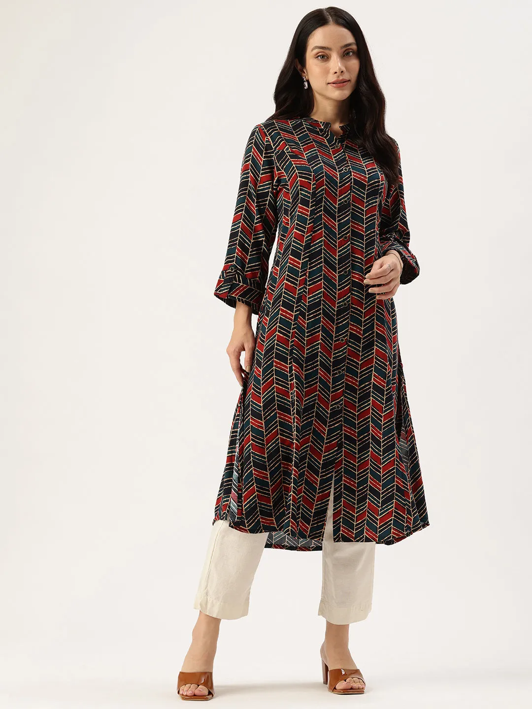 Multi Geometric Printed A Line Kurta