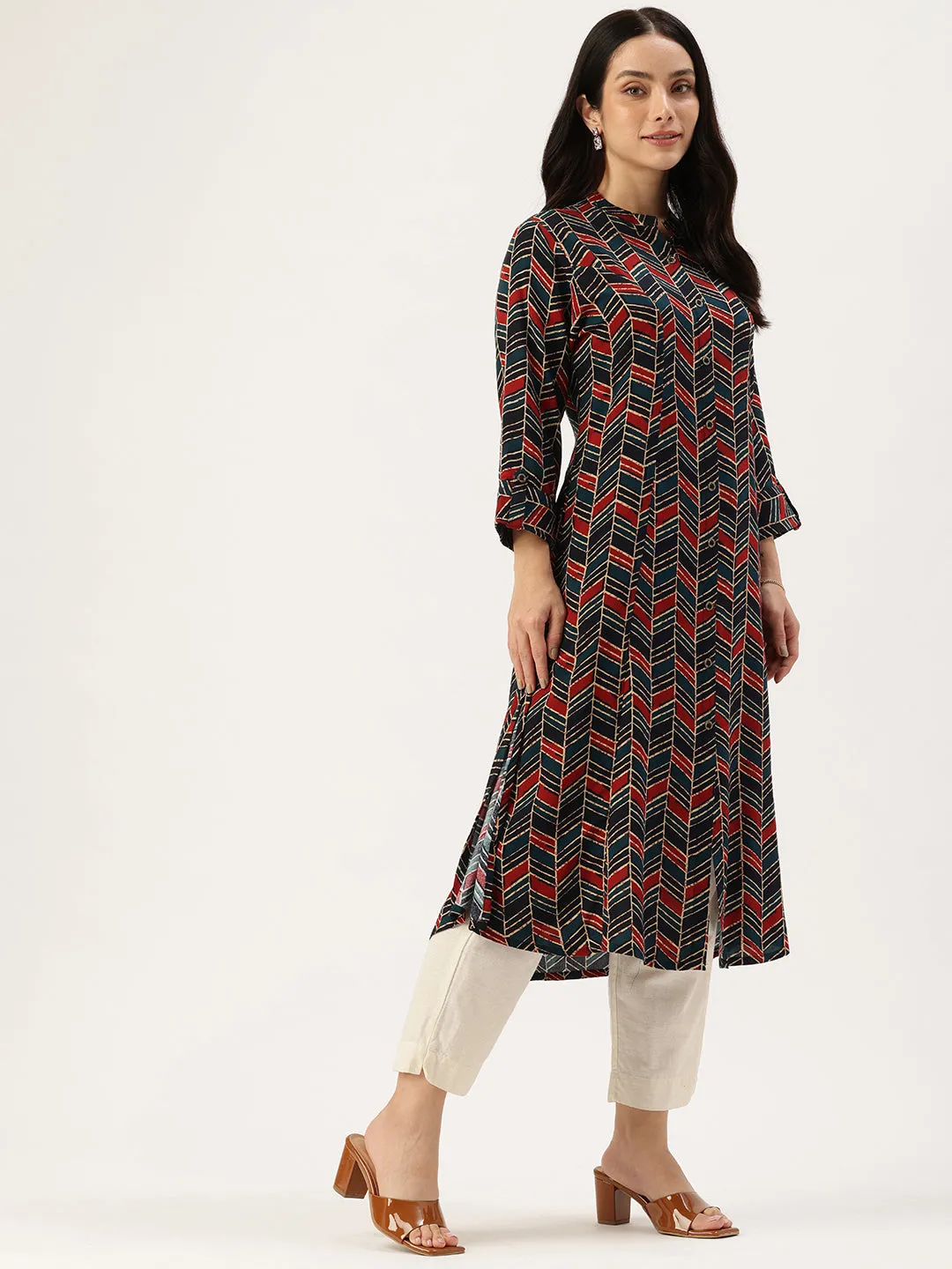 Multi Geometric Printed A Line Kurta
