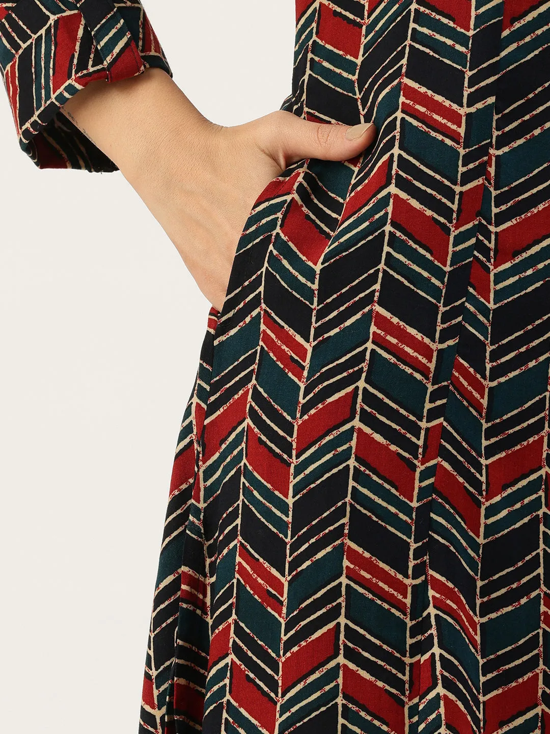 Multi Geometric Printed A Line Kurta