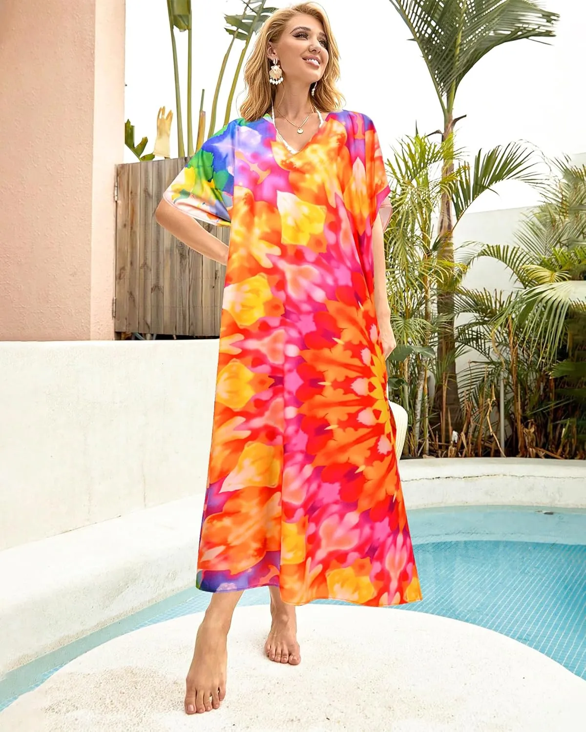 Nidoul Kaftan Dresses for Women Plus Size Bathing Suit Cover Up Long Swimsuit Coverup Swim Summer Beach Caftans Loungewear