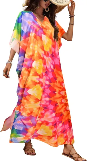 Nidoul Kaftan Dresses for Women Plus Size Bathing Suit Cover Up Long Swimsuit Coverup Swim Summer Beach Caftans Loungewear
