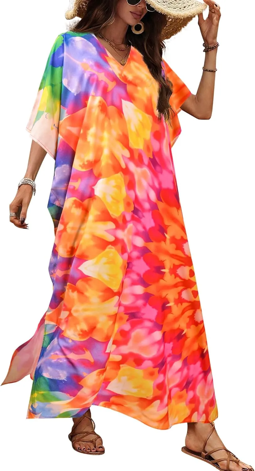 Nidoul Kaftan Dresses for Women Plus Size Bathing Suit Cover Up Long Swimsuit Coverup Swim Summer Beach Caftans Loungewear