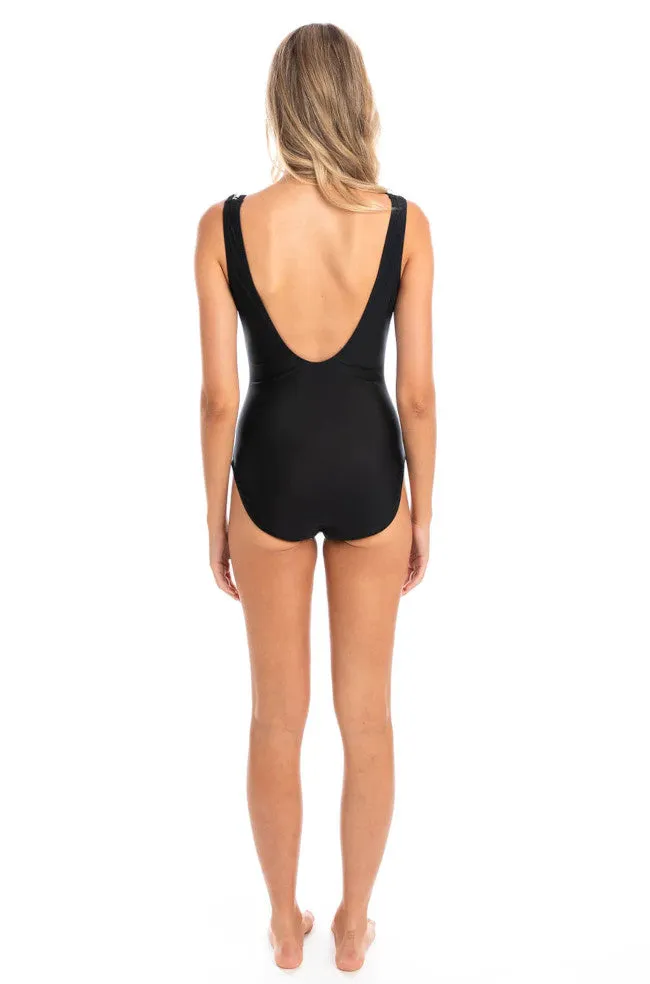 Odessa V-Neck Zip One Piece (Black & White)