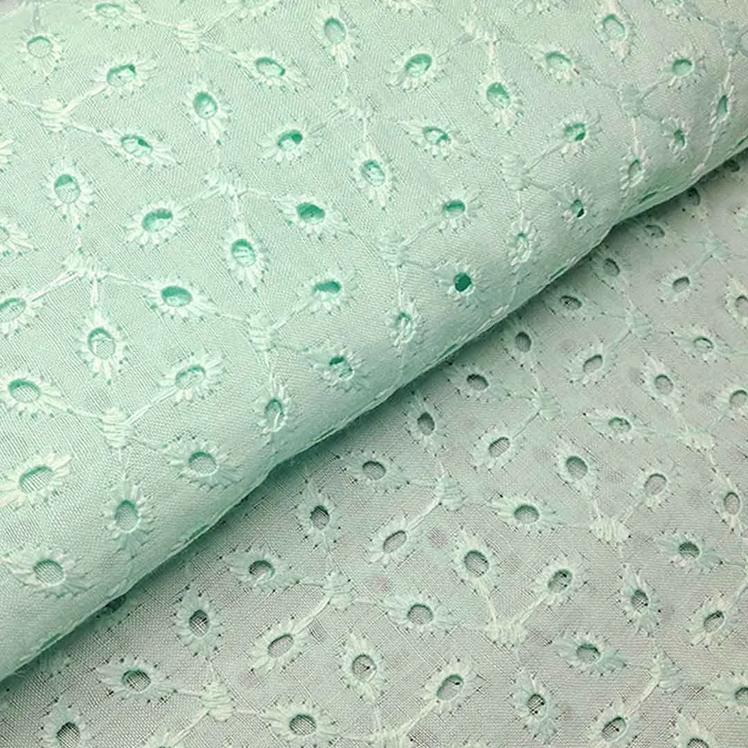 Pista Green Floral Embroidered Cotton Hakoba Fabric