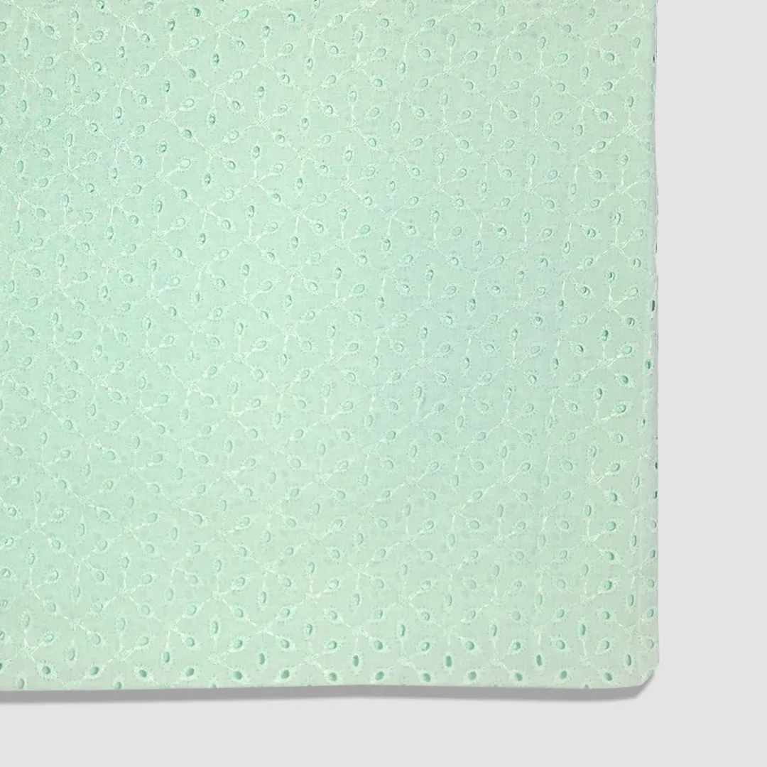 Pista Green Floral Embroidered Cotton Hakoba Fabric