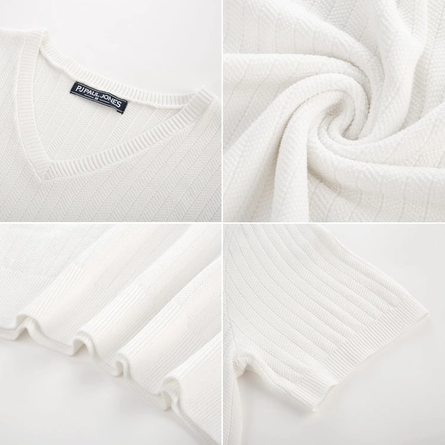 PJ PAUL JONES Men's T-Shirts Modern Fit V Neck Knit Shirts Textured Herringbone Knitwear