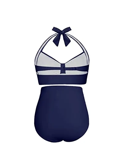 Push Up Halter Women's Maternity Swimsuit For Moms And Juniors-Navy Blue