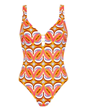 Retro Print One Piece Orange/Pink