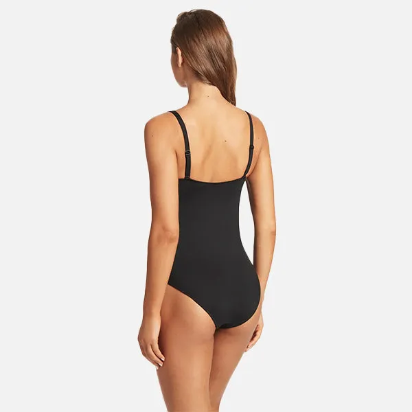 Sea Level Scalloped Square Neck One Piece - Black