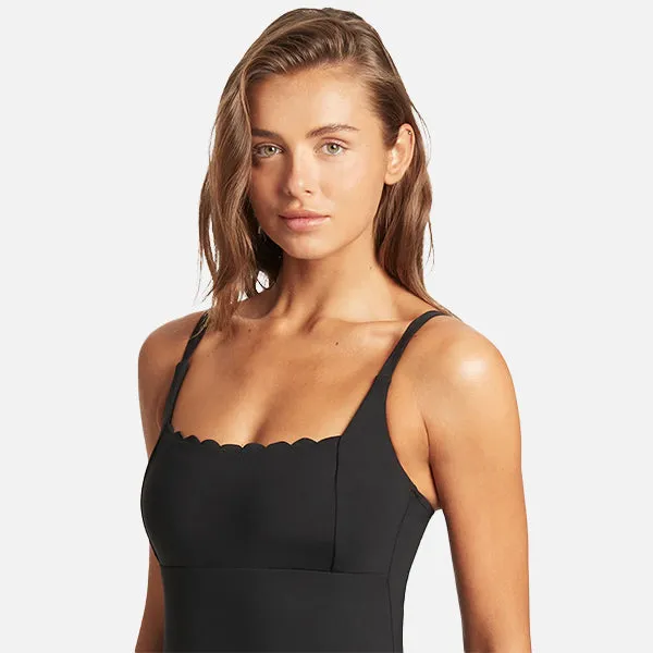Sea Level Scalloped Square Neck One Piece - Black