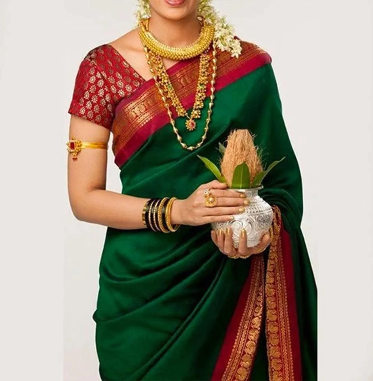 soft silk refreshing green colored wedding wear