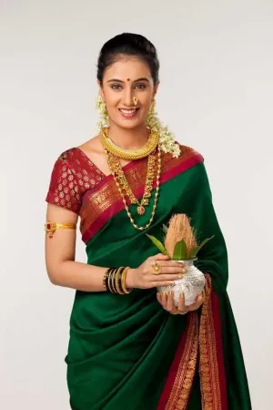 soft silk refreshing green colored wedding wear