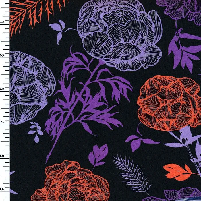 SP-NP2669 Lovely Night Garden - Black Blue Red| Nylon Spandex Digitally Wet Print