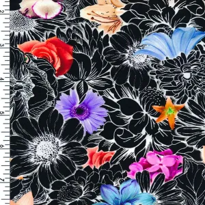 SP-NP2678 Midnight Floral - Black White Red Yellow Pink | Nylon Spandex Digitally Wet Print