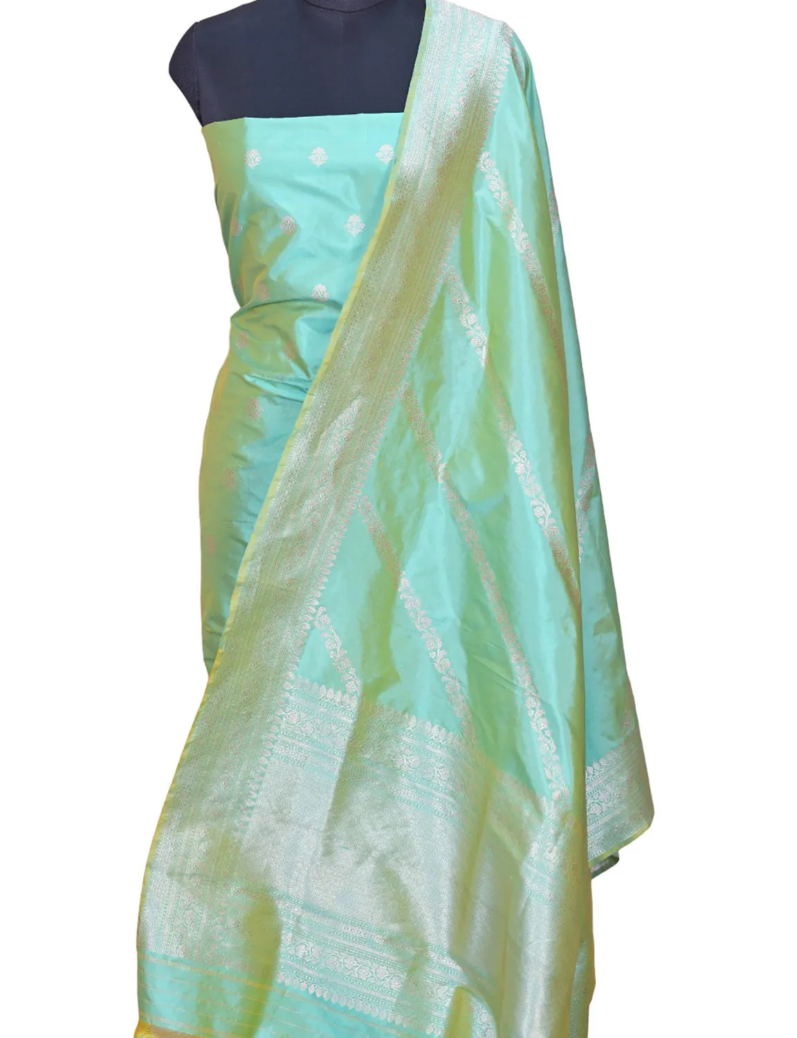 Stunning Green Banarasi Katan Silk Suit Set - Handloom Unstitched