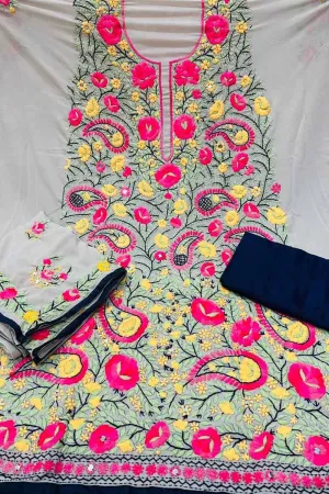 Stunning Off White Phulkari Georgette Suit Set with Hand Embroidery