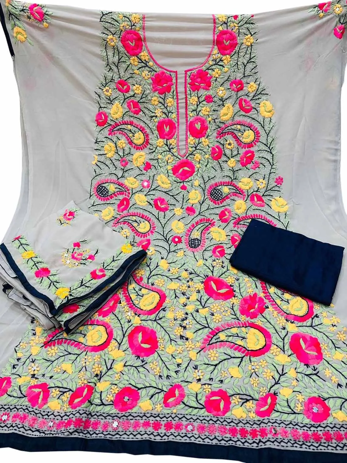 Stunning Off White Phulkari Georgette Suit Set with Hand Embroidery