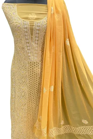 Stunning Orange Chikankari Georgette Suit Set - Unstitched