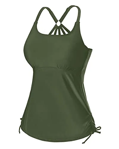Tankini Top No Bottom Bathing Suit Tops For Women-Army Green