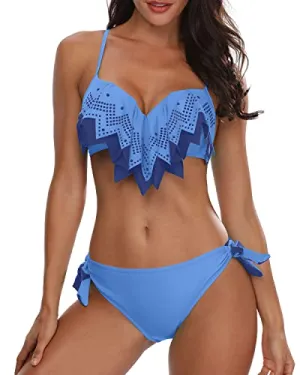 Teen Girls Two Piece Bikini Swimsuits Push Up Bikini Sets-Blue