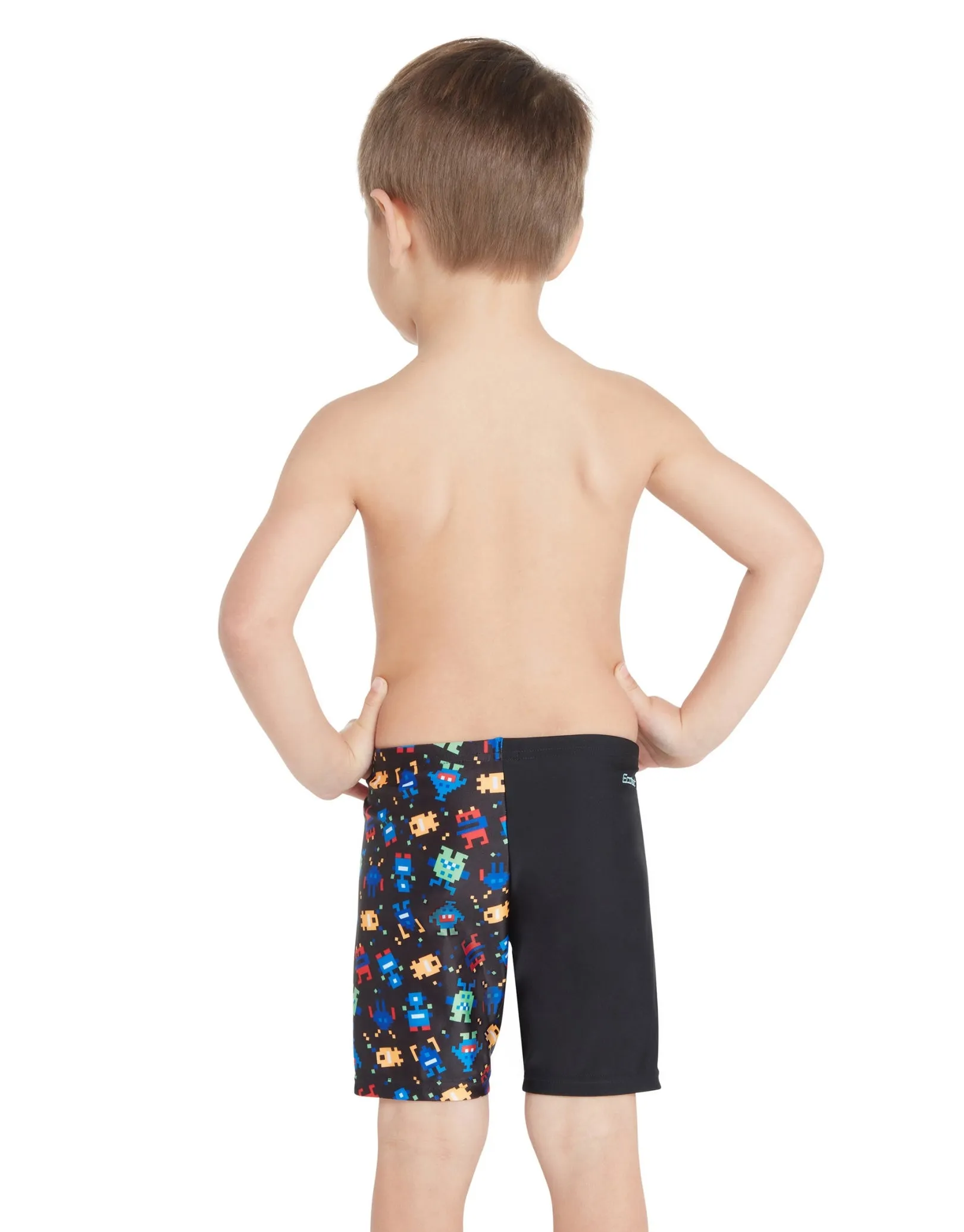 Tots Boys Pixel Monsters Mid Swim Jammer - Black/Multi