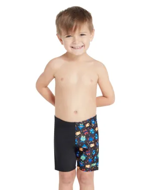 Tots Boys Pixel Monsters Mid Swim Jammer - Black/Multi