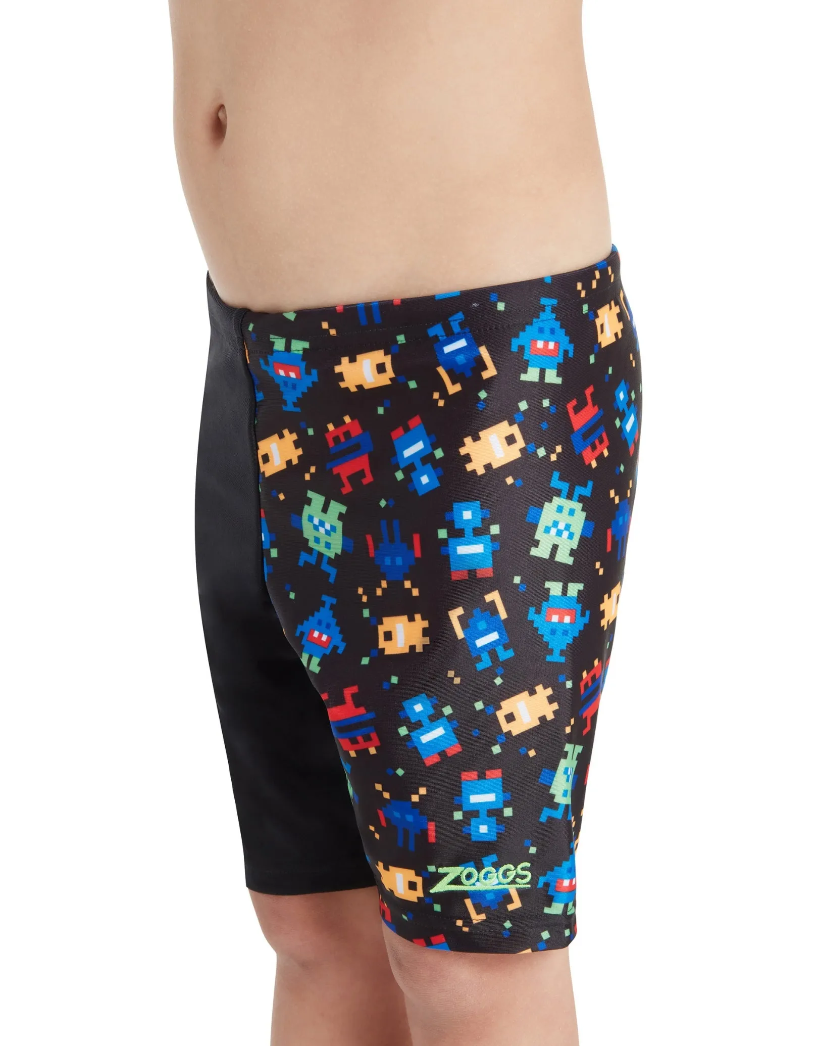 Tots Boys Pixel Monsters Mid Swim Jammer - Black/Multi