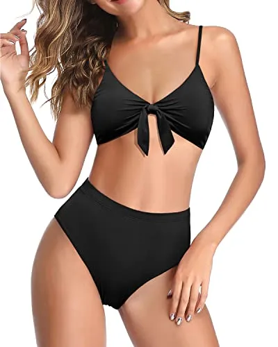 Two Piece High Waisted Bikini With High Rise Bottom For Women-Black