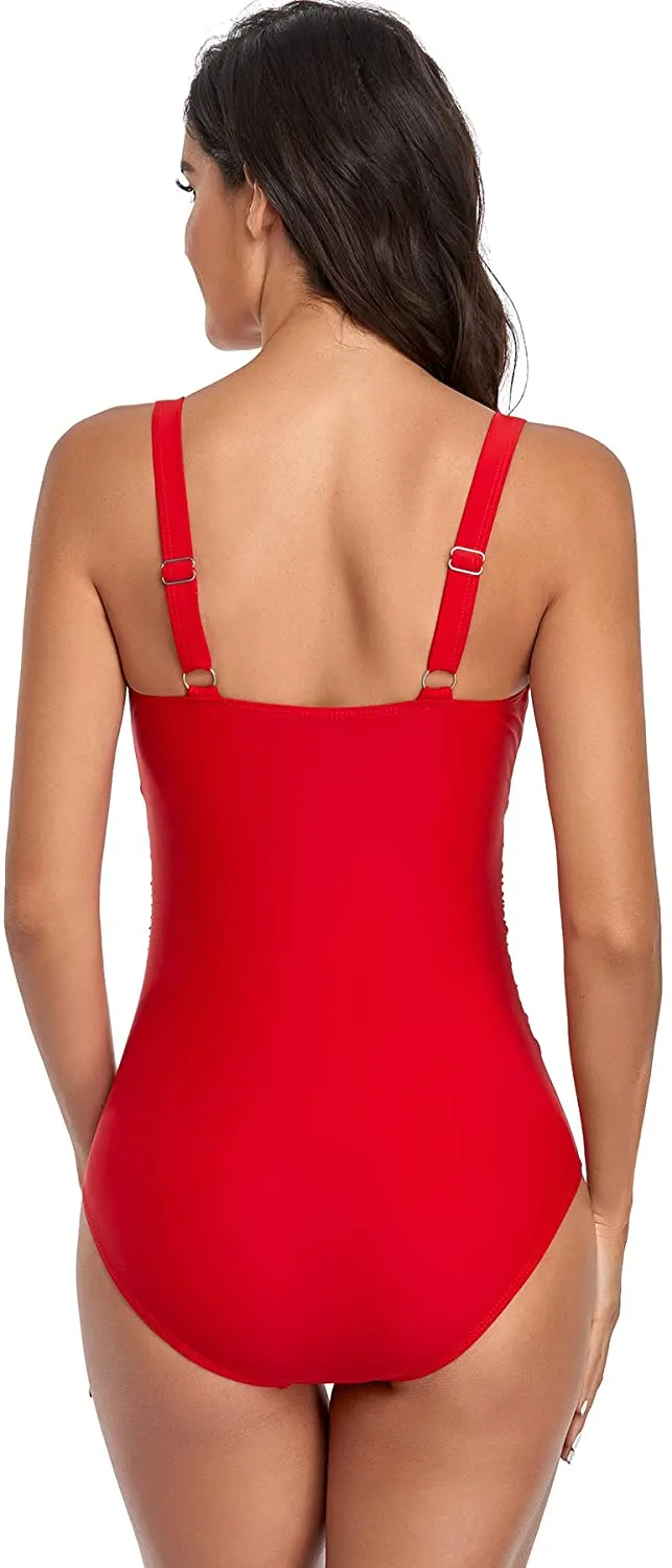 Upopby Belly Pleated Sports Swimsuit Slim One-Piece Swimsuit