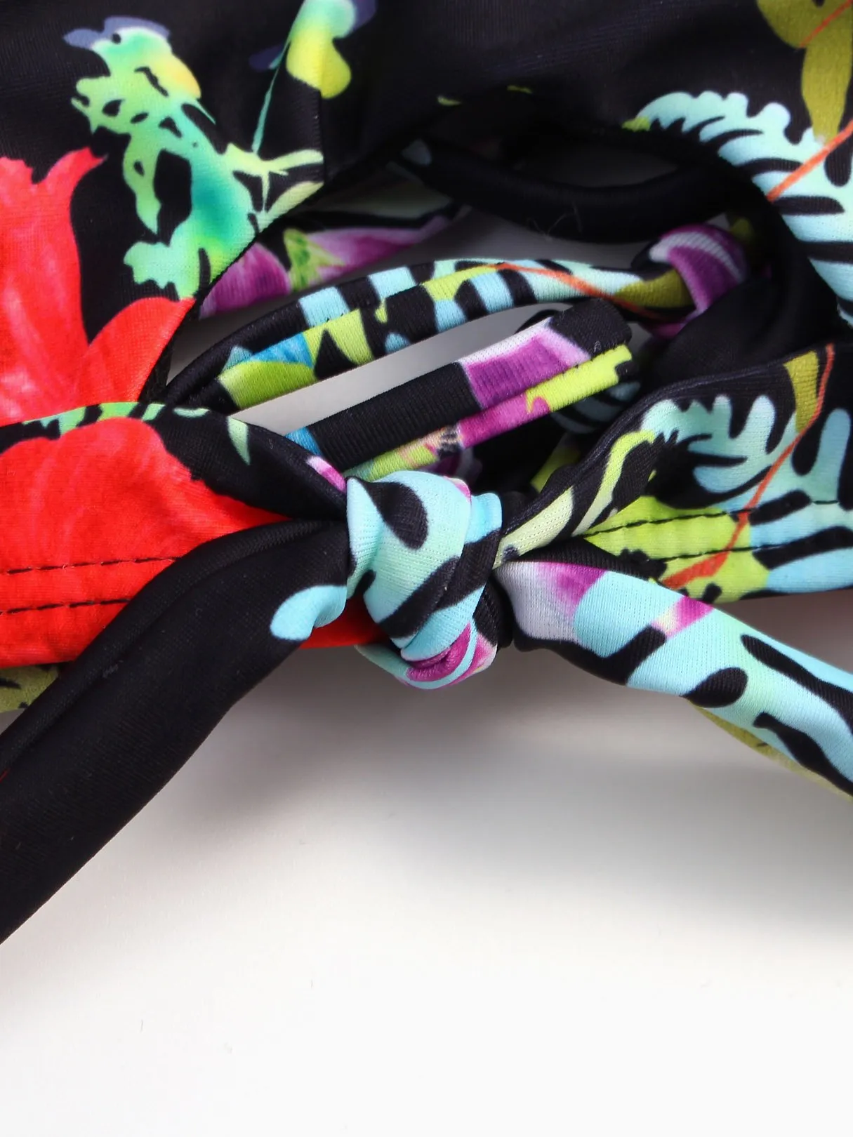 Wholesale Black Halter Sleeveless Floral Print Two Pieces Bikini