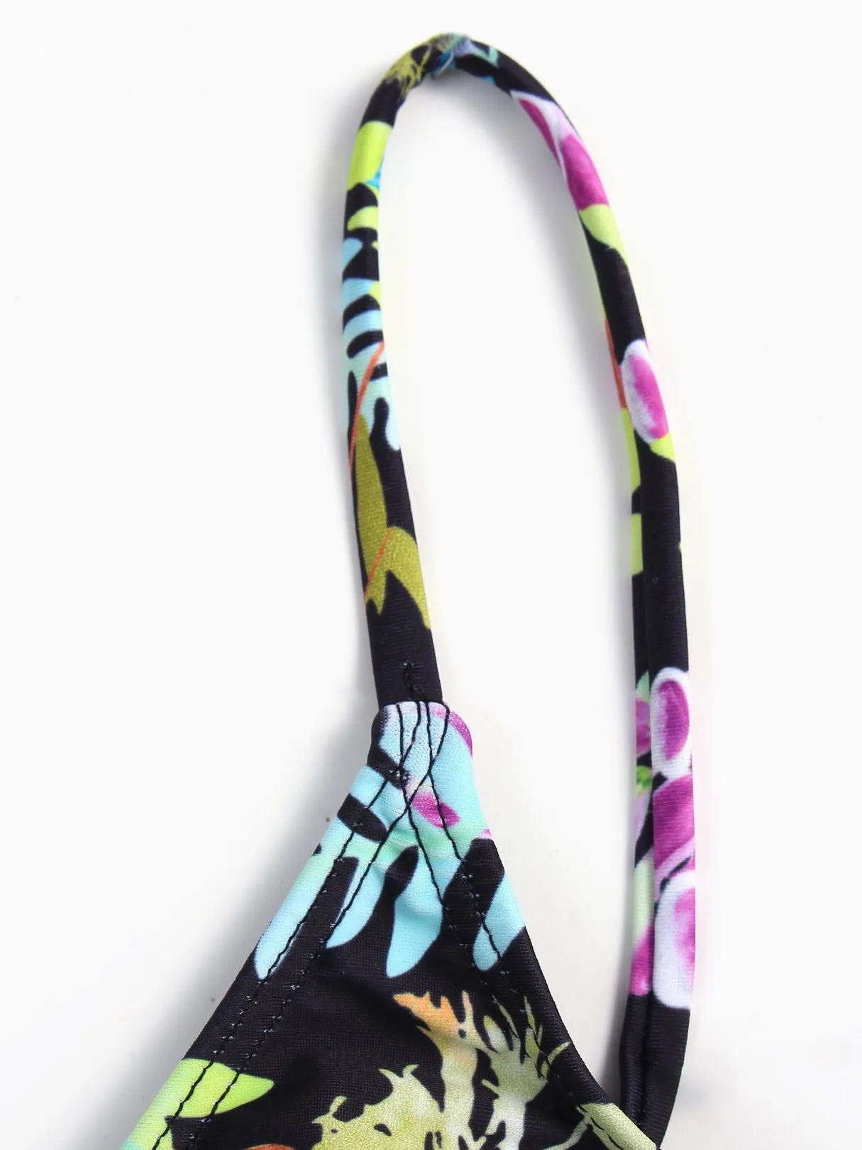 Wholesale Black Halter Sleeveless Floral Print Two Pieces Bikini