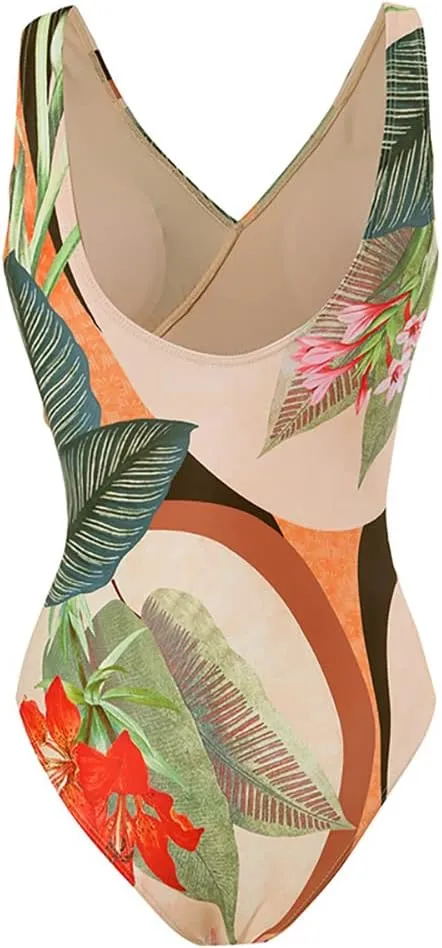 Women One Piece Bathing suit with Cover up set Retro Floral Swimsuit Long Sarong Beach Skirt Swimwear set