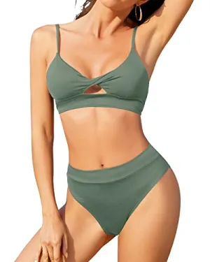 Women's Cutout High Waisted Bikini Strappy Lace Up Two Piece Swimsuit