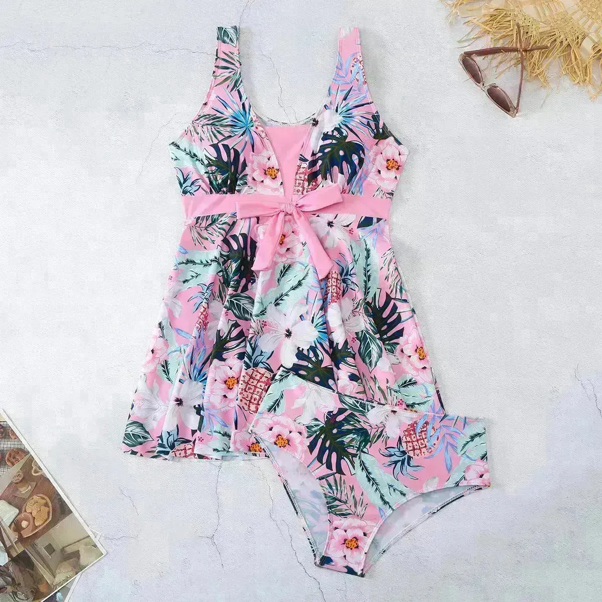 Women's V-neck Printed Split Bikini Swimsuit