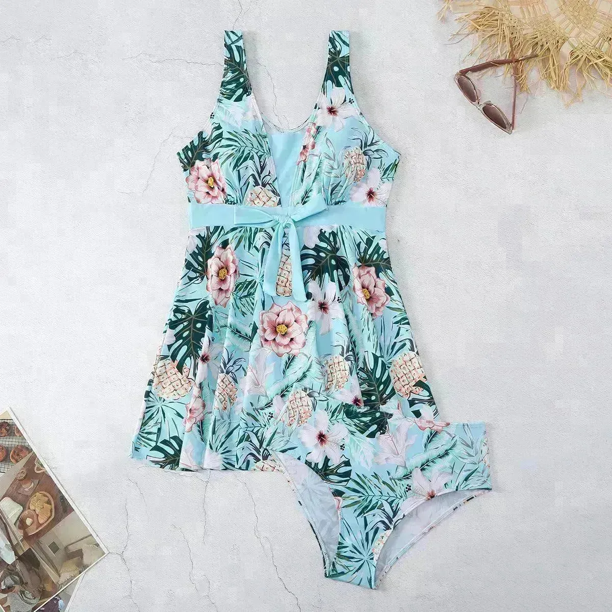 Women's V-neck Printed Split Bikini Swimsuit