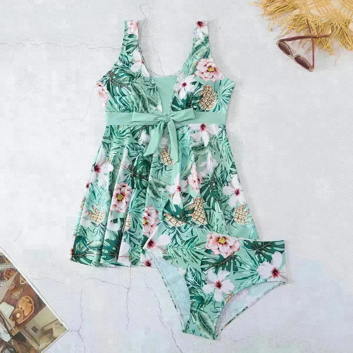 Women's V-neck Printed Split Bikini Swimsuit