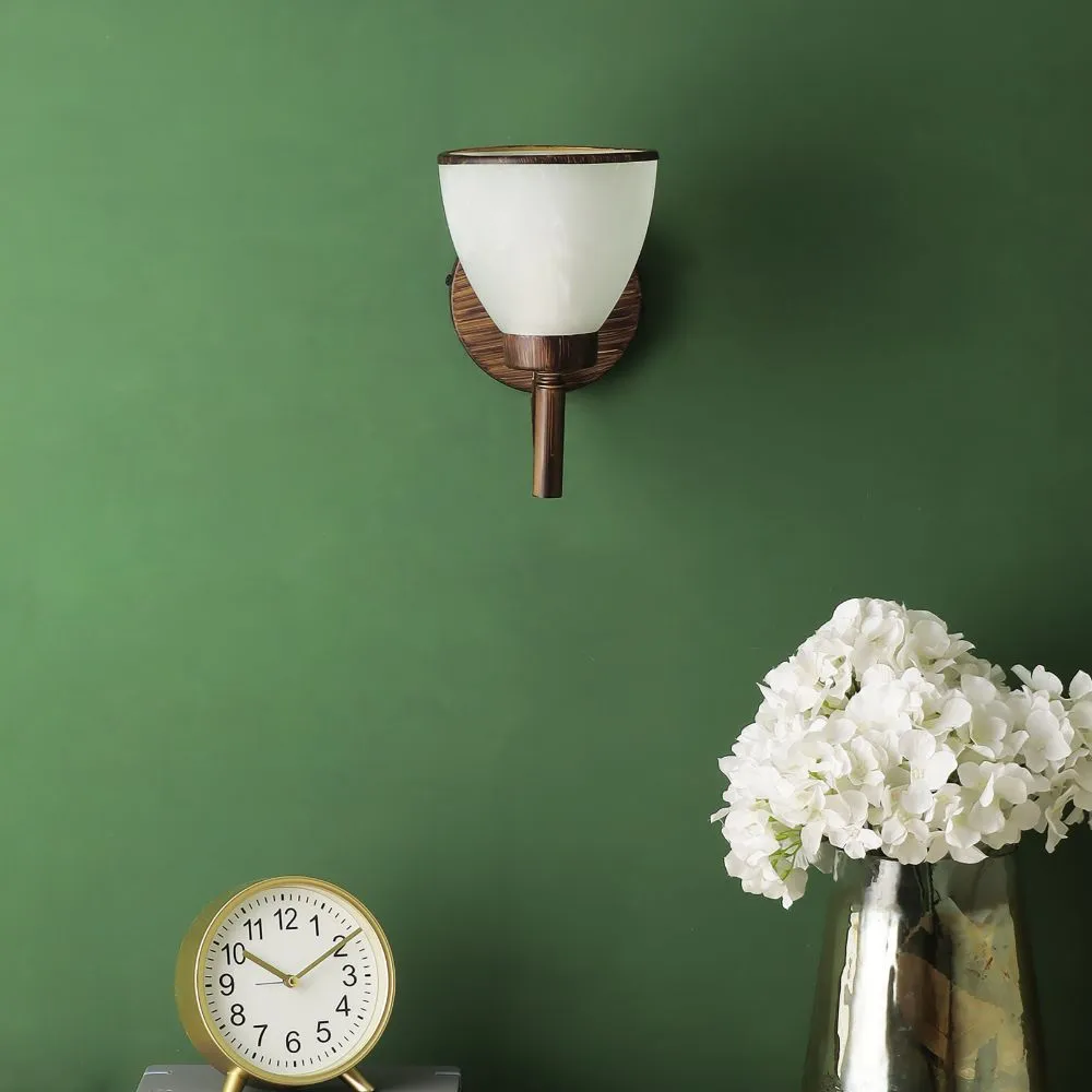 Wooden Wall Light White Glass - S-180-1W - Included Bulb